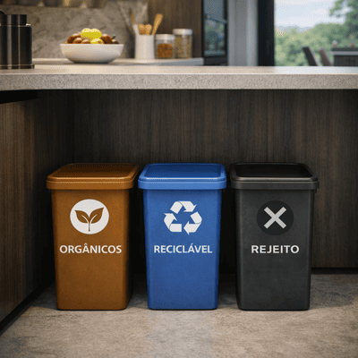 Mascote Moya e o trio de lixeiras